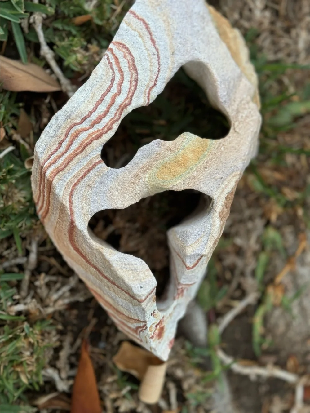 Natural Sandstone Decorative Rock w/ Red & Cream Striations for Aquarium or Tank
